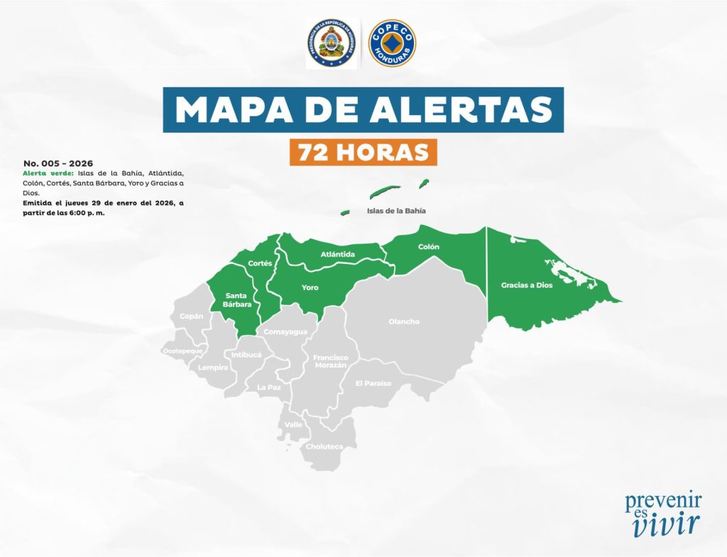 Mapa con las alertas vigentes en Honduras