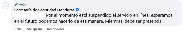 Captura de pantalla del comentario