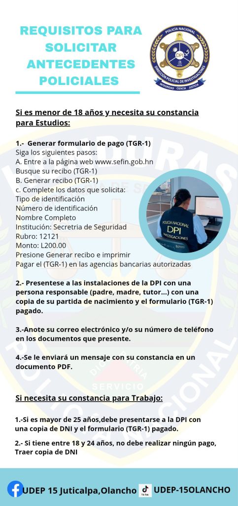 Foto con los pasos y requisitos para sacar los antecedentes policiales en caso de menores