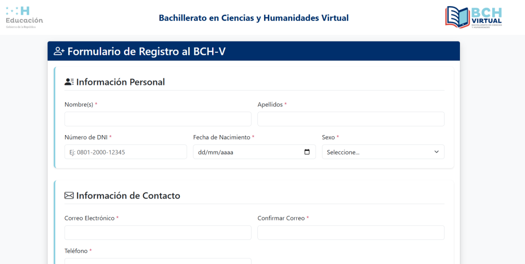 Captura de pantalla del formulario
