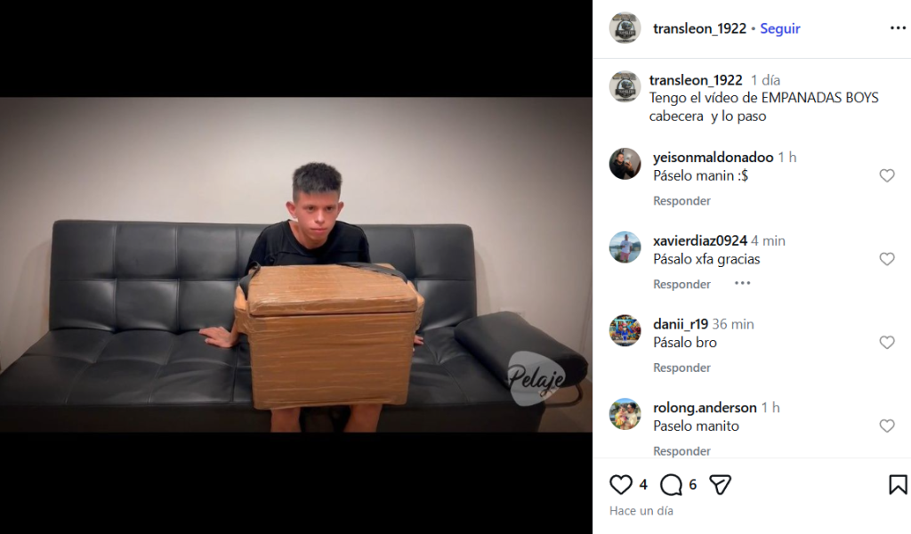 Captura de pantalla de una publicación sobre el video Empanadas sales boy Cabecera, Bucaramanga