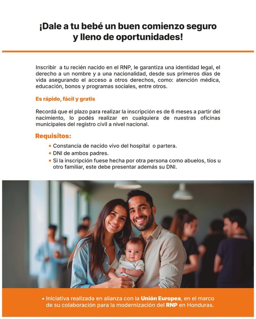 Foto con los requisitos para inscribir un bebé en Honduras