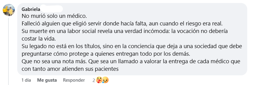 Captura de pantalla del comentario