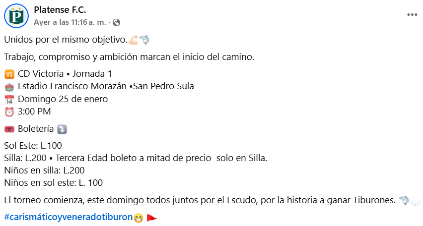 Captura de pantalla de los precios de los boletos