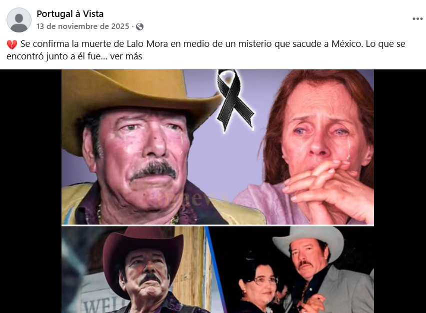 Captura de pantalla de una publicación en la que se lee la supuesta muerte de Lalo Mora