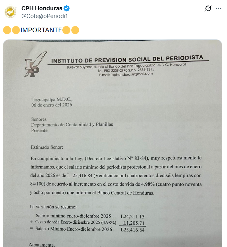 Captura de pantalla del comunicado del CPH