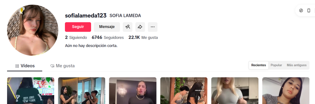 Captura de pantalla de la cuenta de Sofía Lameda en TikTok