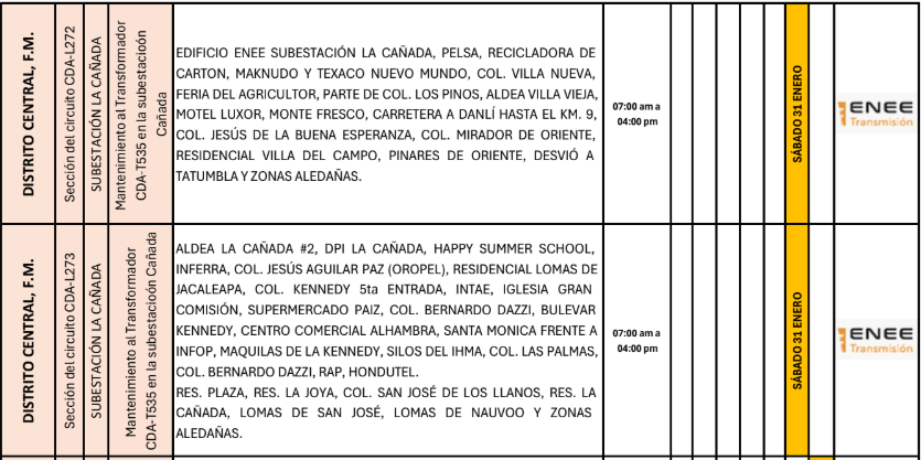 Lista de colonias que no tendrán luz pasado mañana