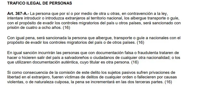 Captura de pantalla de un artículo del Código Penal de El Salvador