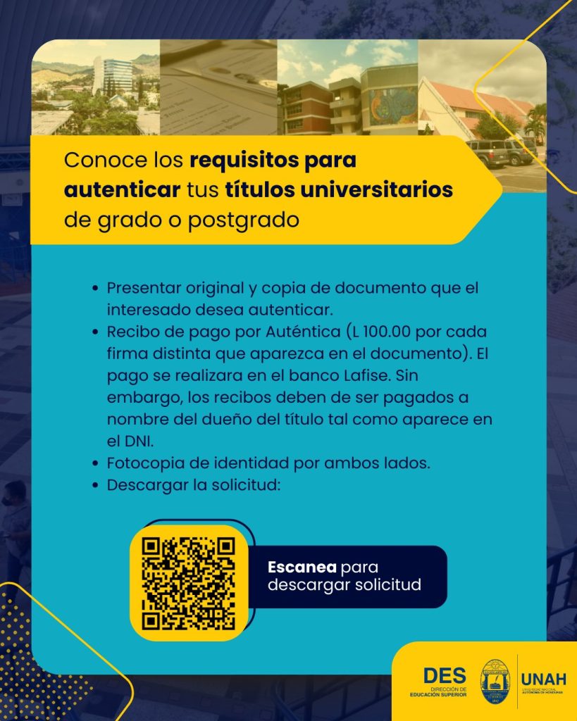 Foto con los requisitos para autenticar un título universitario