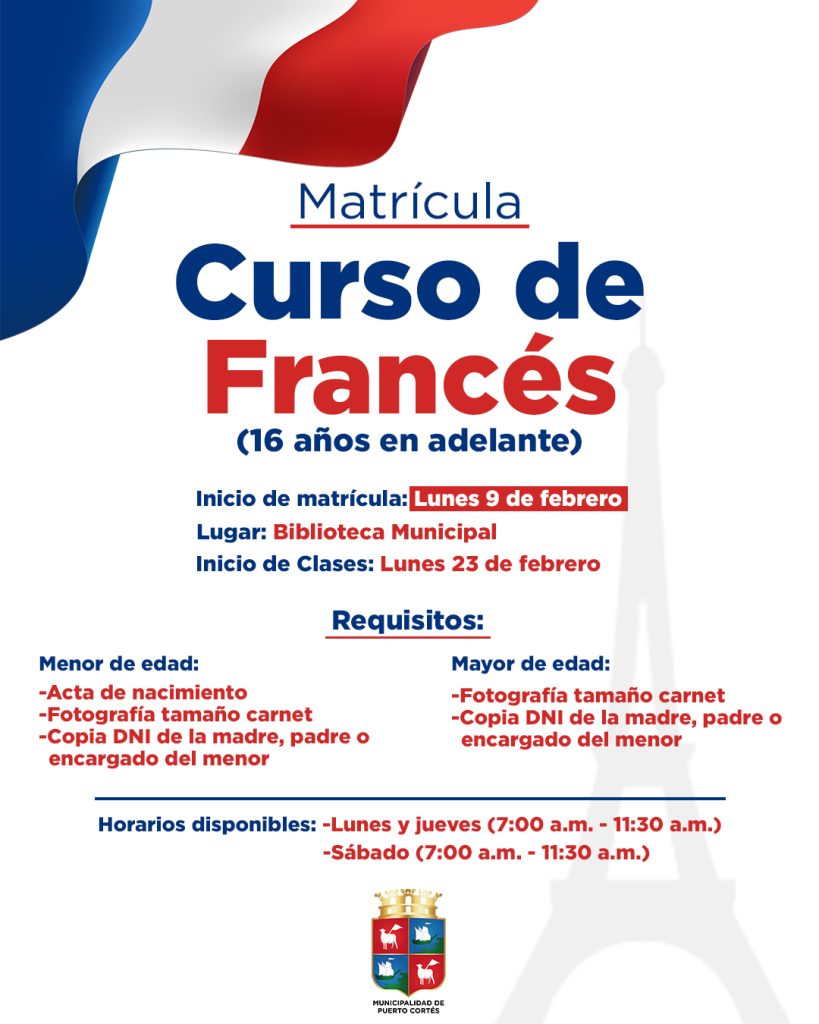 Requisitos del curso de francés de la Municipalidad de Puerto Cortés