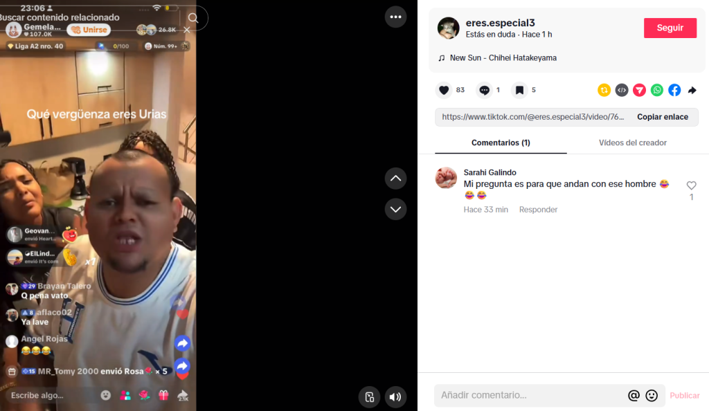 Captura de pantalla de un video de las gemelas Estrada y Urías en TikTok