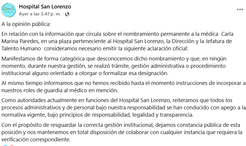 Captura de pantalla de la publicación