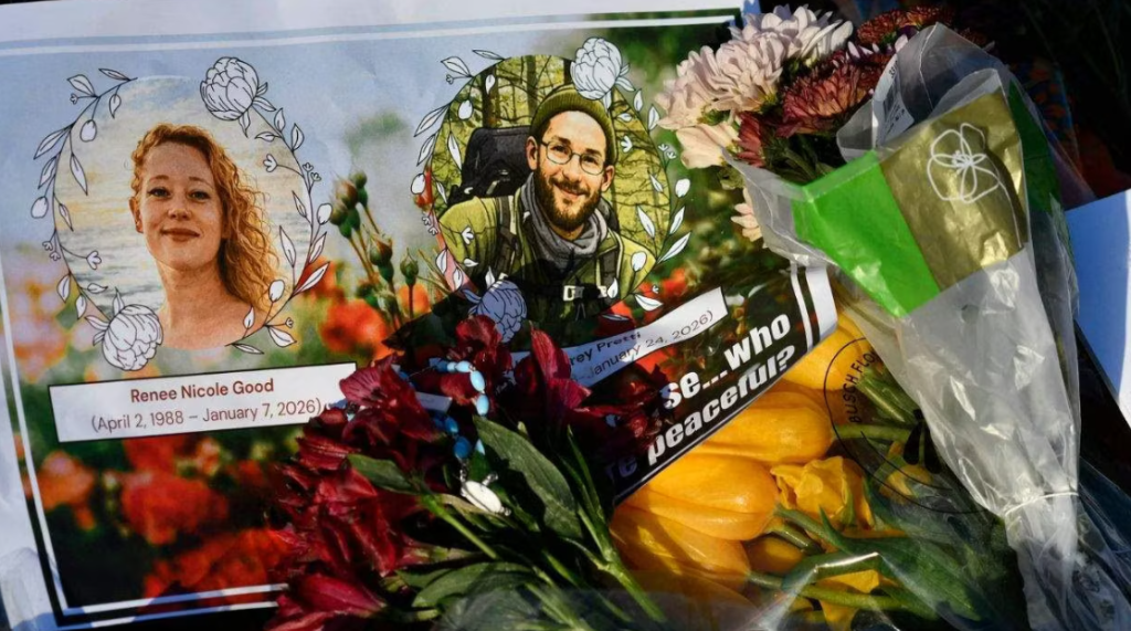 Una foto de Nicole Good y Alex Pretti