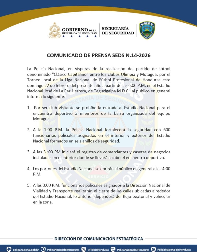 Comunicado de la Policía