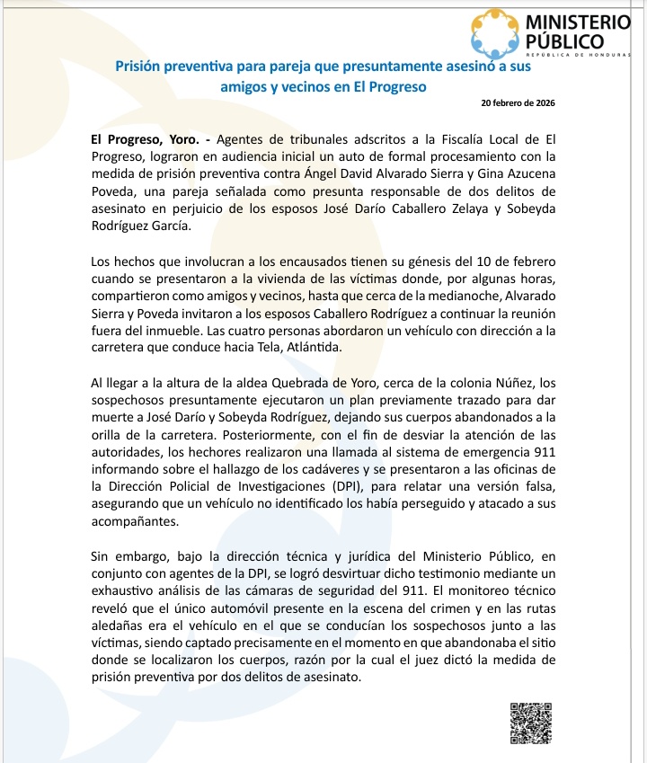 Comunicado del Ministerio Público