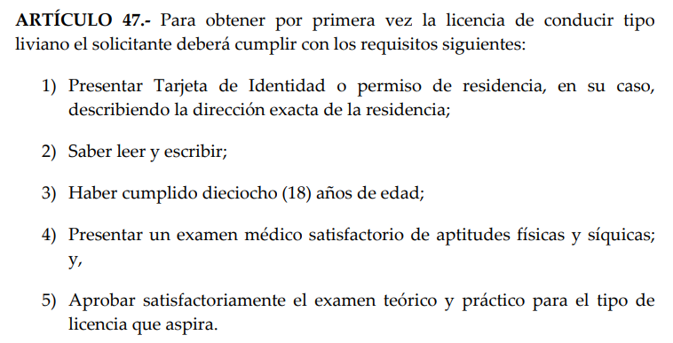 Captura de pantalla de la Ley de Tránsito