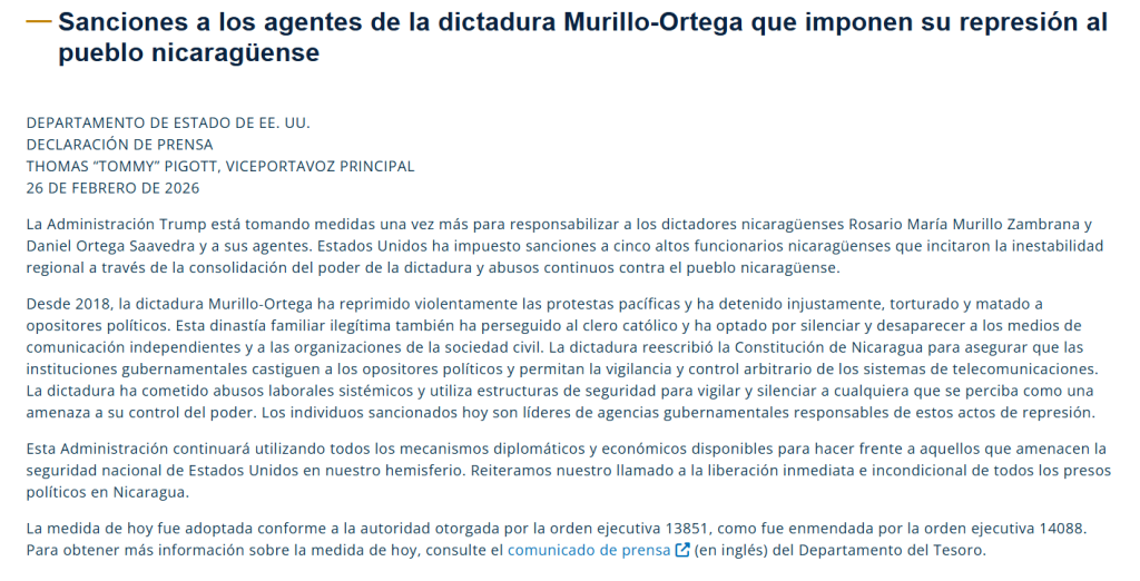 Captura de pantalla del comunicado