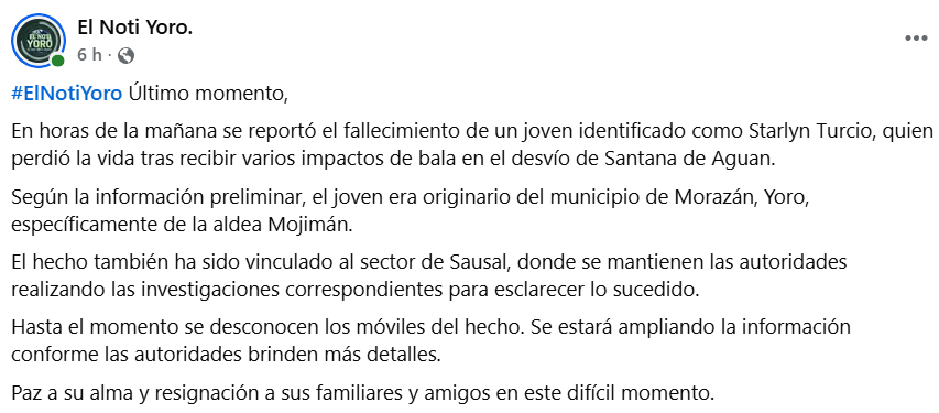 Captura de pantalla de la publicación