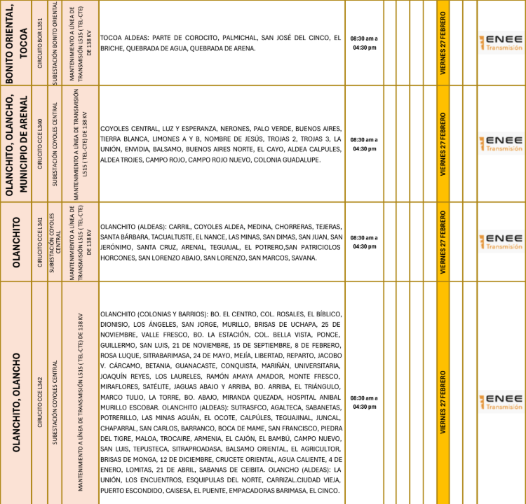 Lista de colonias que no tendrán luz pasado mañana