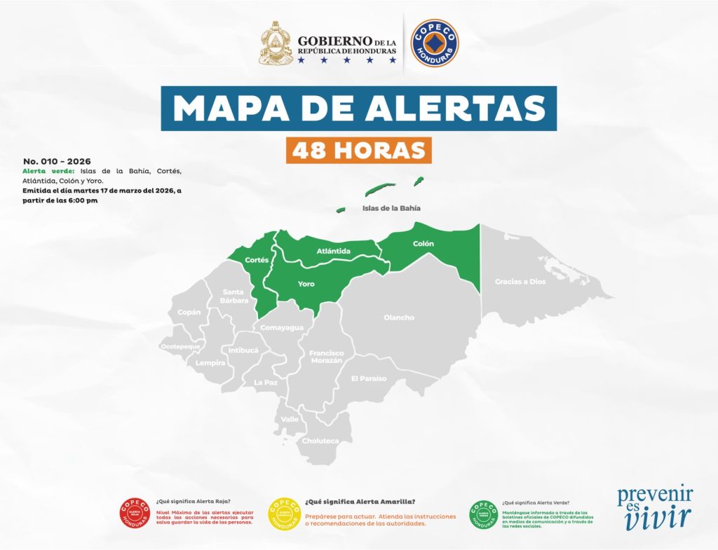 Mapa con las alertas vigentes en Honduras