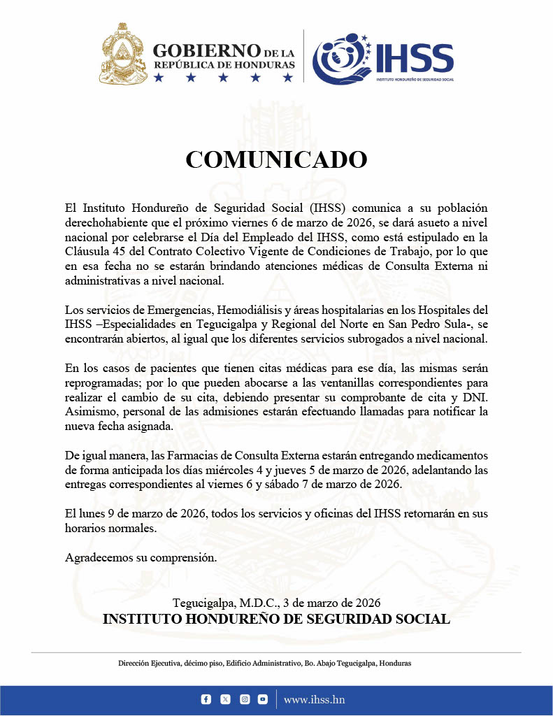 Comunicado del IHSS