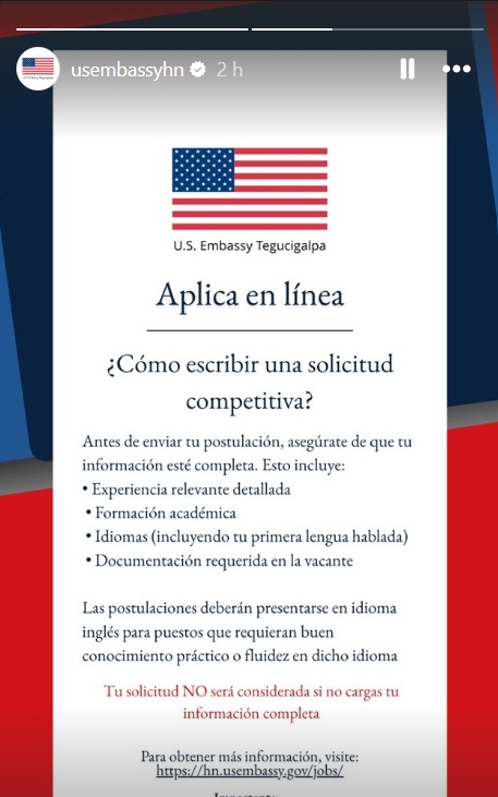 Comunicado de la Embajada de Estados Unidos en Honduras