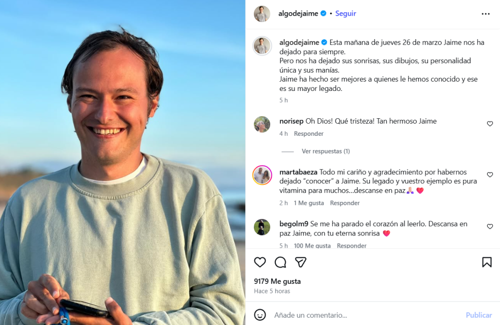 Captura de pantalla de una publicación sobre la muerte de Jaime Martínez Alonso