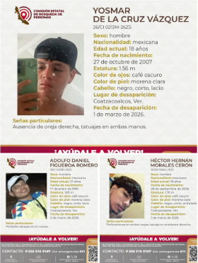 Fichas de los jóvenes desaparecidos en Coatzacoalcos, Veracruz