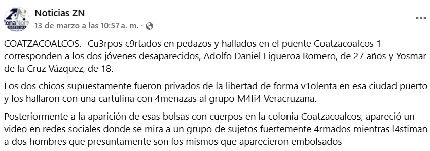 Captura de pantalla de la publicación