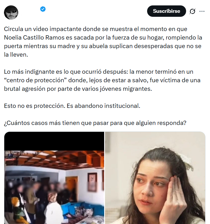 Captura de pantalla de una publicación en la que se habla sobre el video de Noelia Castillo