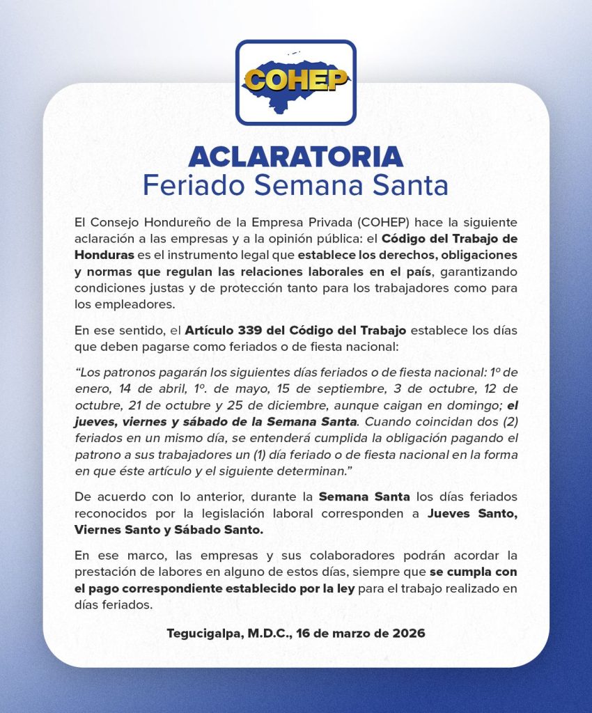 Comunicado del Cohep