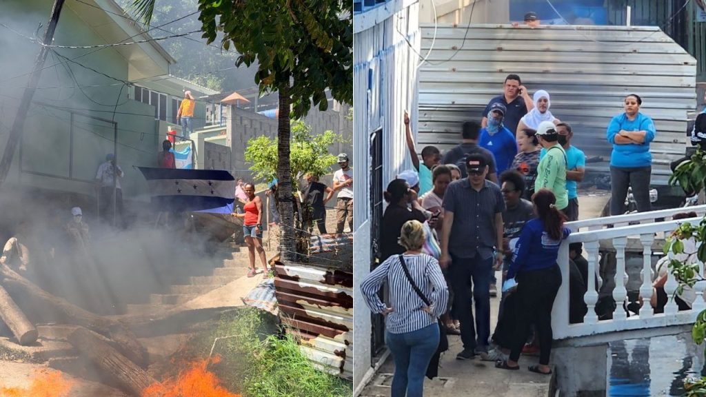 Dos fotos de los disturbios durante la repetición de elecciones en Guanaja