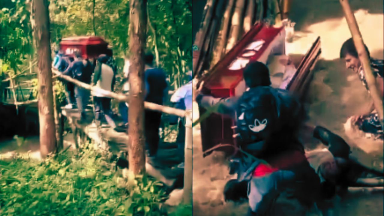 Vídeo | 'Se abrió el cajón': Puente colapsó durante funeral y ataúd cayó a quebrada Imagen principal de Vídeo | 'Se abrió el cajón': Puente colapsó durante funeral y ataúd cayó a quebrada