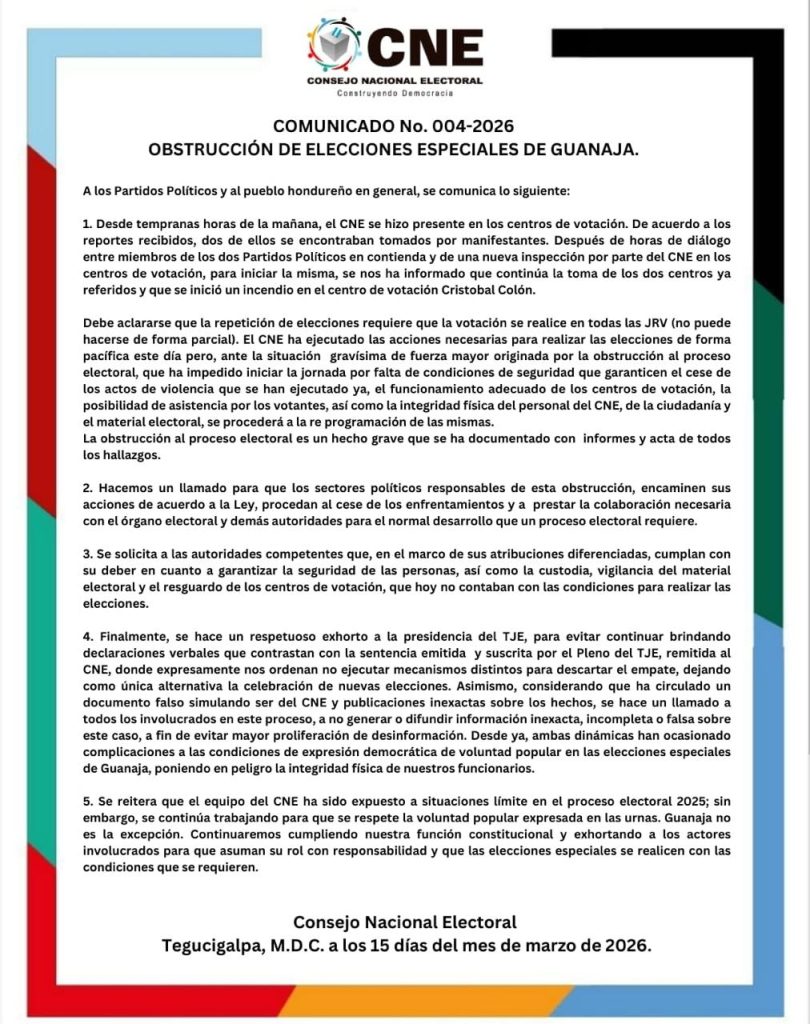 Comunicado del CNE