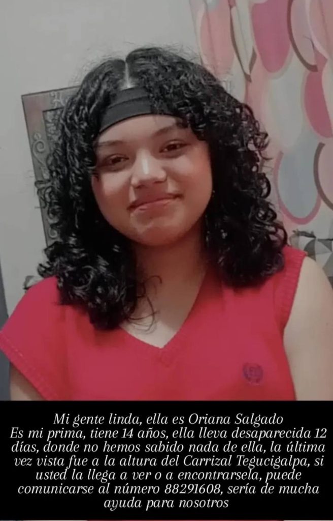 Mensaje de ayuda para ubicar a Oriana Salgado.