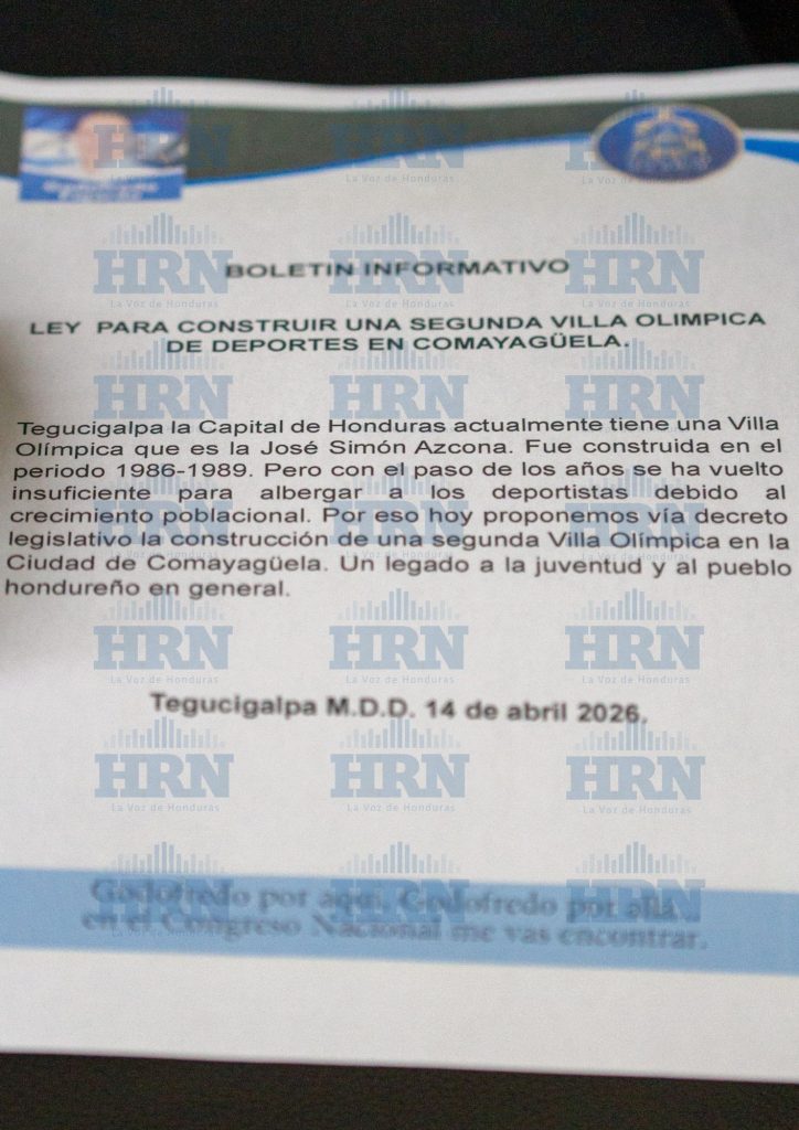 Escrito dl diputado Godofredo Fajardo sobre la creación de una nueva villa olímpica.