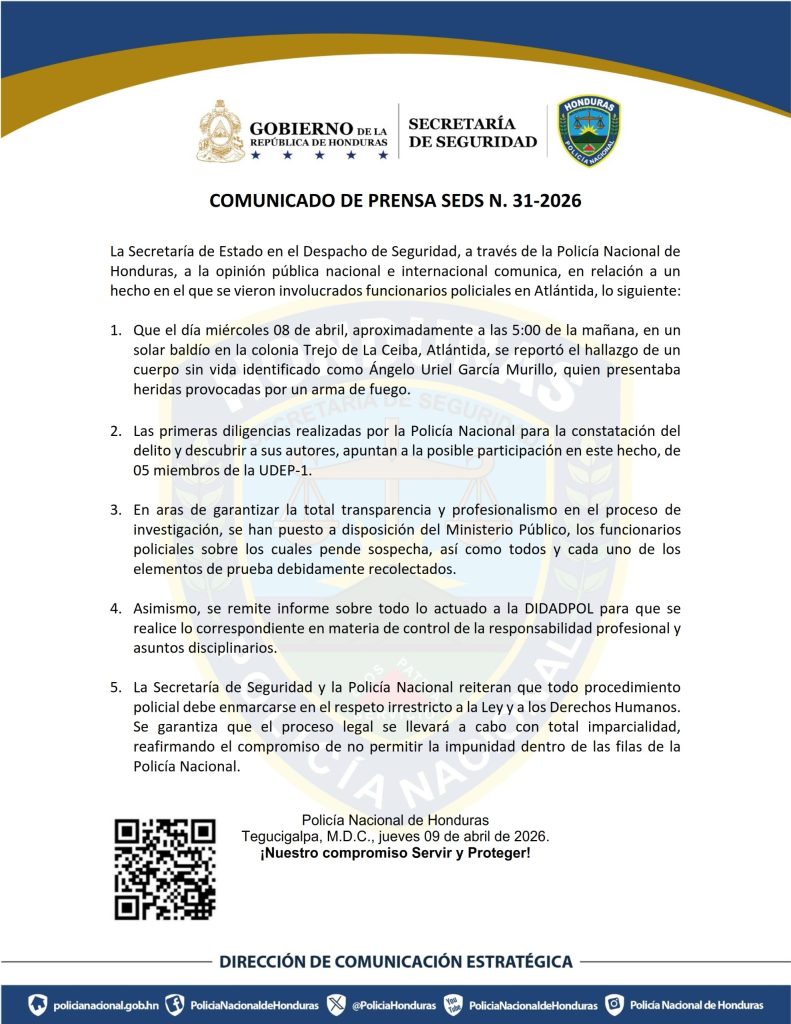 Comunicado de la Policía