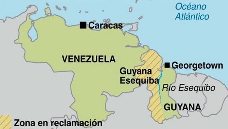 Mapa de Guyana y Venezuela por Esequibo
