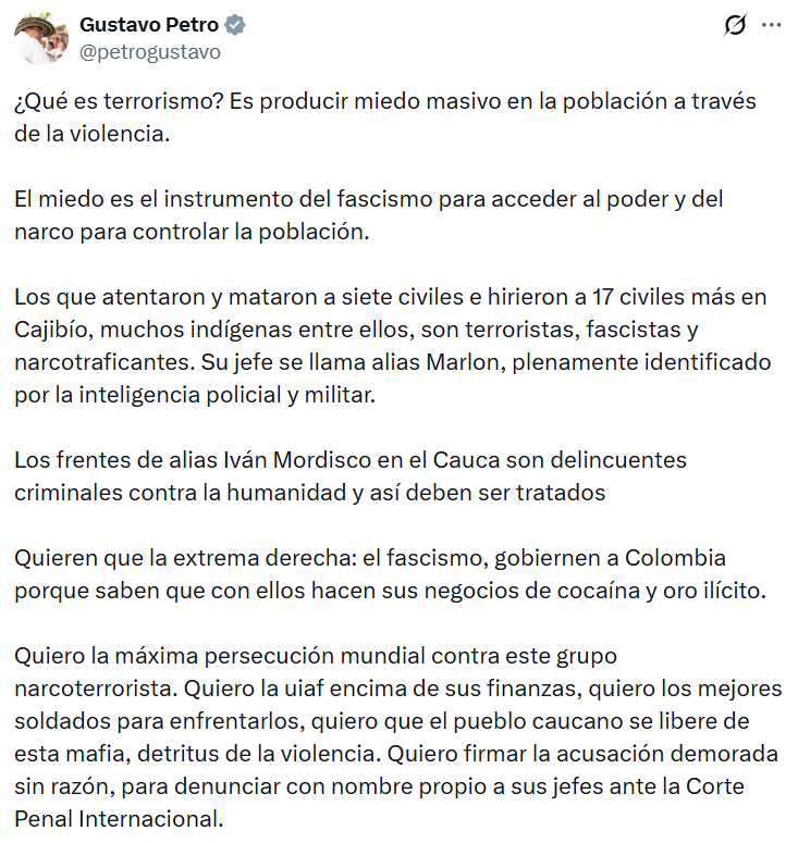 Captura de pantalla de la publicación