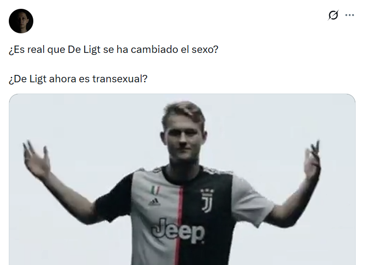 Captura de pantalla de una publicación en la que se pregunta si Matthijs de Ligt es transexual