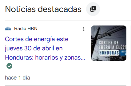 Captura de pantalla de una nota de HRN en noticias destacadas de Google