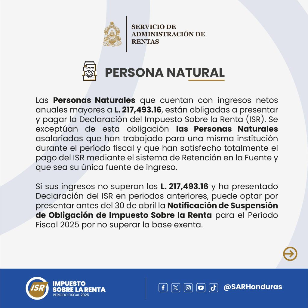 Comunicado del SAR sobre el ISR en Honduras