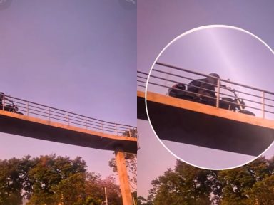 Imagen de Indignante: captan a motociclista cruzando por el puente peatonal en blvr. FF.AA.