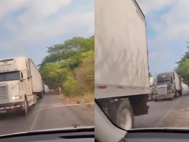 Imagen de "Hijos de p***": captan a varias rastras haciendo piques en plena carretera
