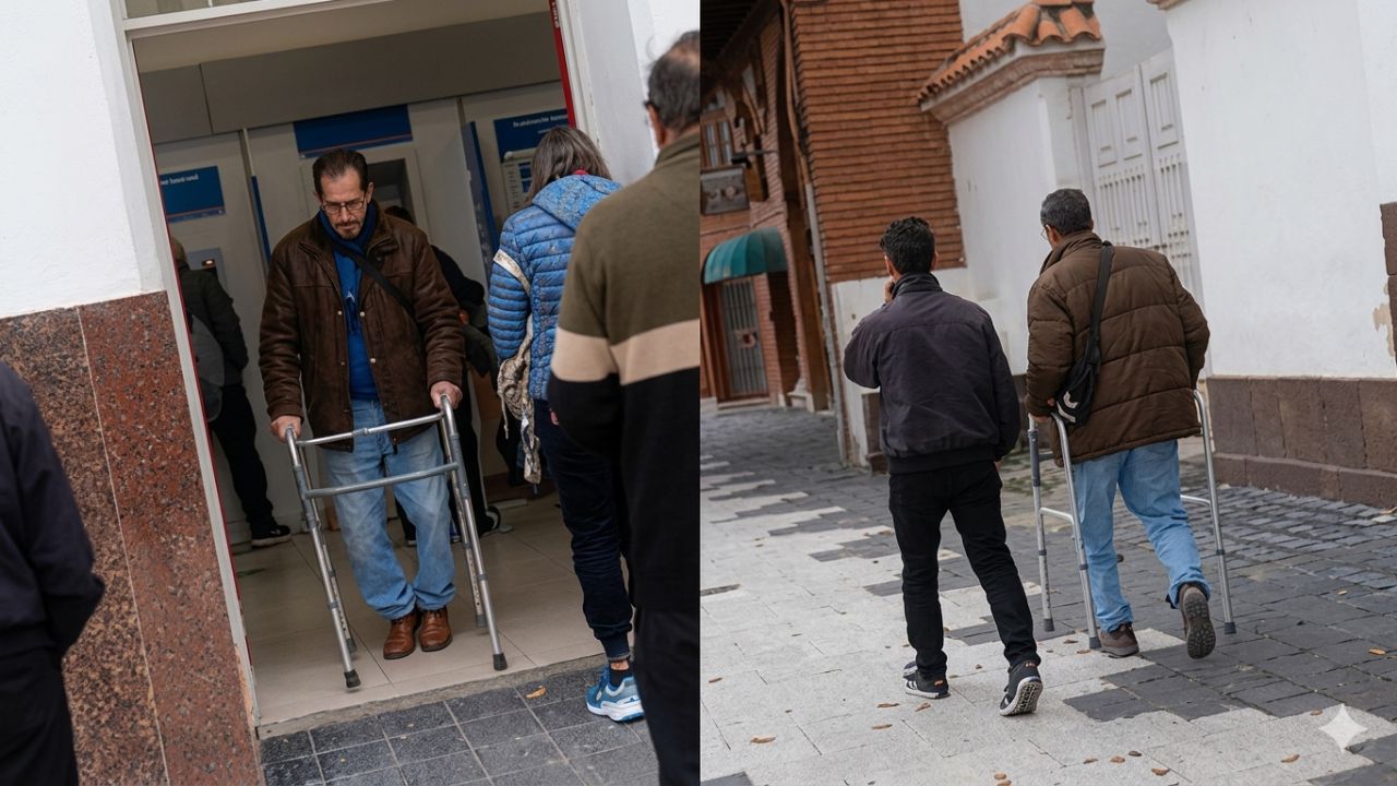 Imagen de En vídeo exponen a sujeto que fingió discapacidad para pasar a banco sin hacer fila