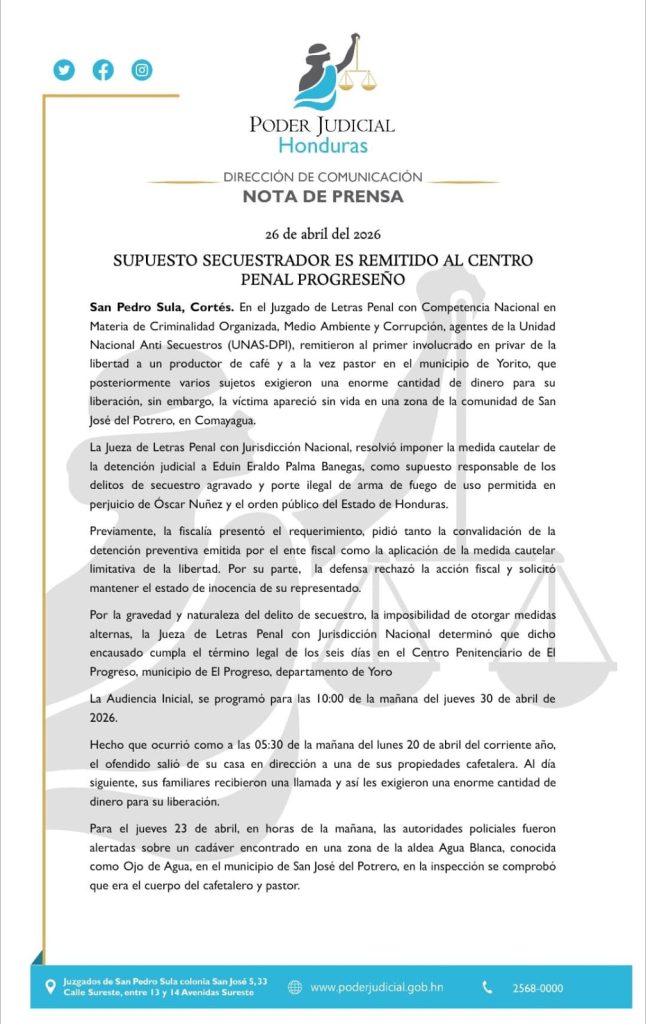 Comunicado del Poder Judicial