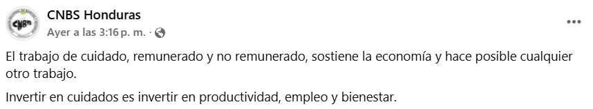 Captura de pantalla de la publicación de la CNBS