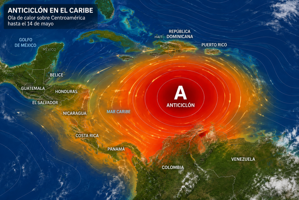Posible ubicación del anticiclón en el Caribe.