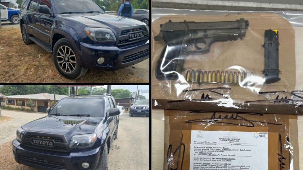 Vehículo y arma incautada